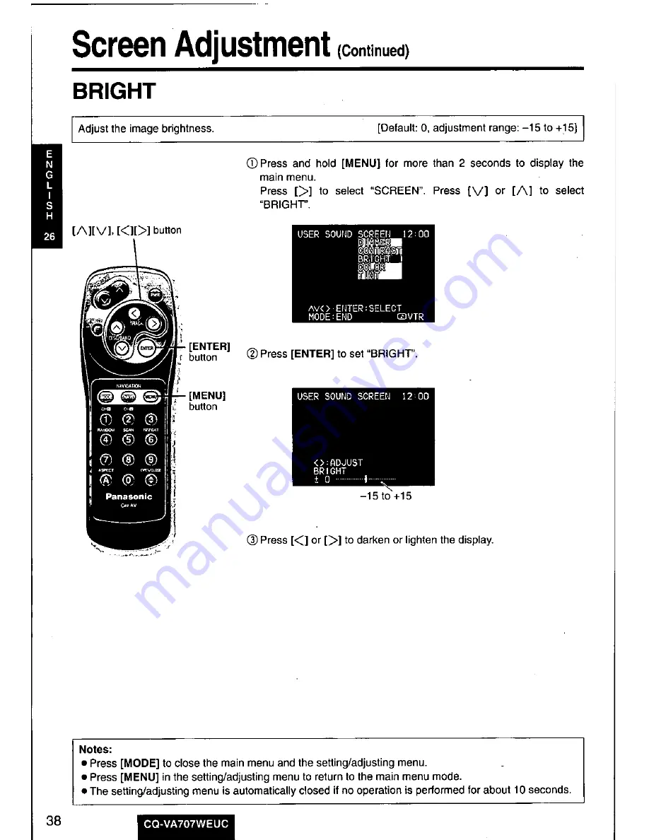 Panasonic CQ-VA707W Operating Manual Download Page 38