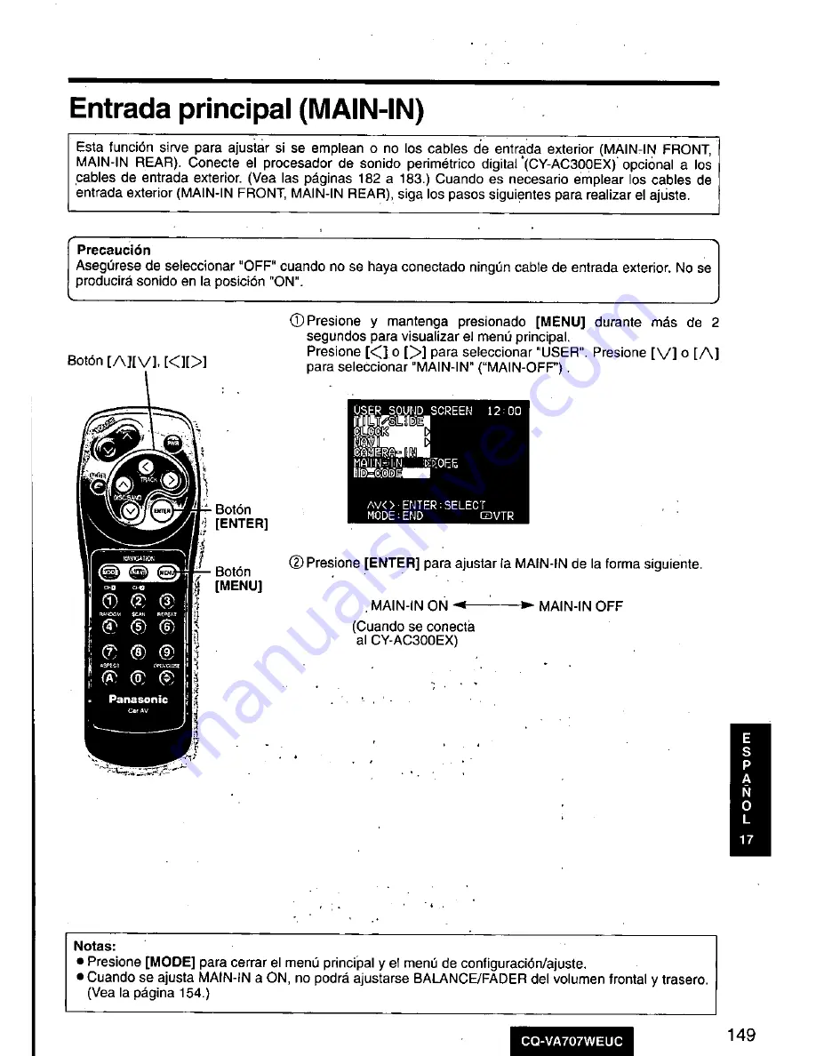 Panasonic CQ-VA707W Operating Manual Download Page 149