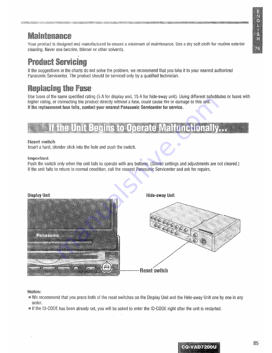 Panasonic CQ-VAD7200U Operating Instructions Manual Download Page 85