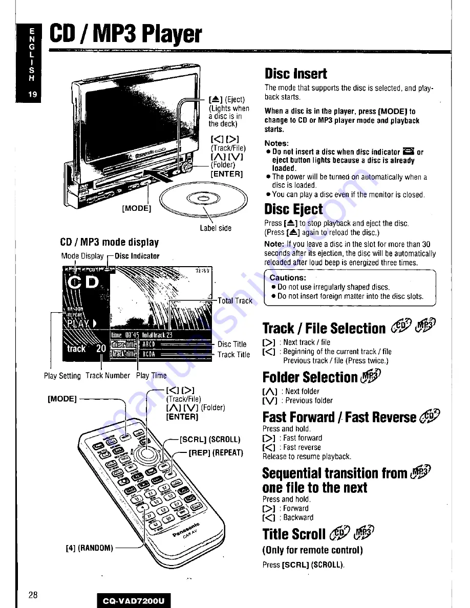 Panasonic CQ-VAD7200U Operating Manual Download Page 28