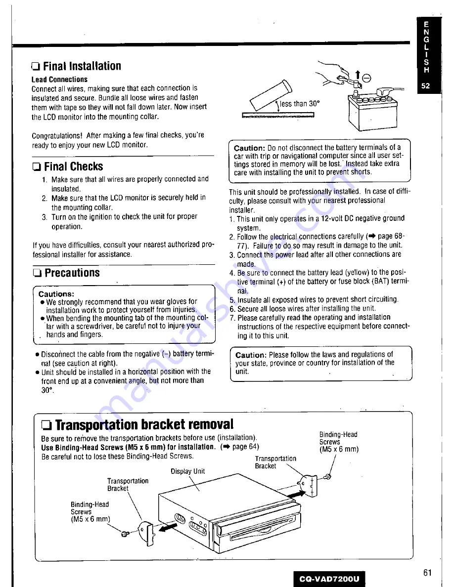 Panasonic CQ-VAD7200U Operating Manual Download Page 61