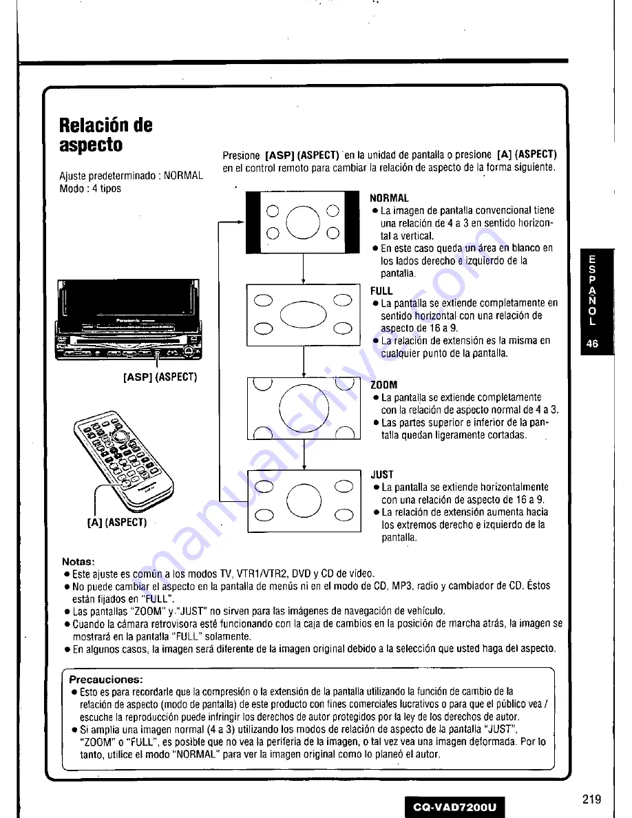 Panasonic CQ-VAD7200U Operating Manual Download Page 219