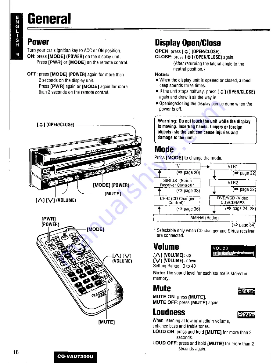 Panasonic CQ-VAD7300U Скачать руководство пользователя страница 18