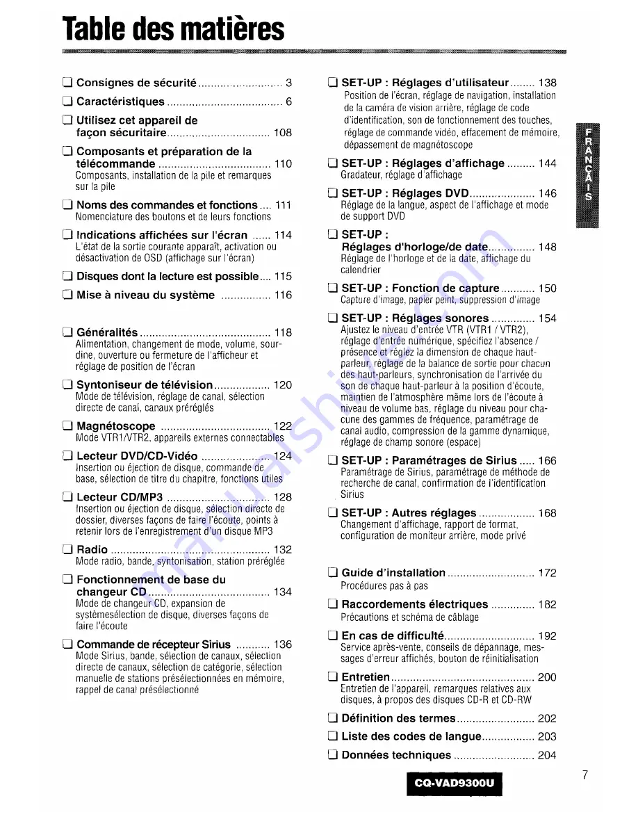 Panasonic CQ-VAD9300U Operating Instructions Manual Download Page 7