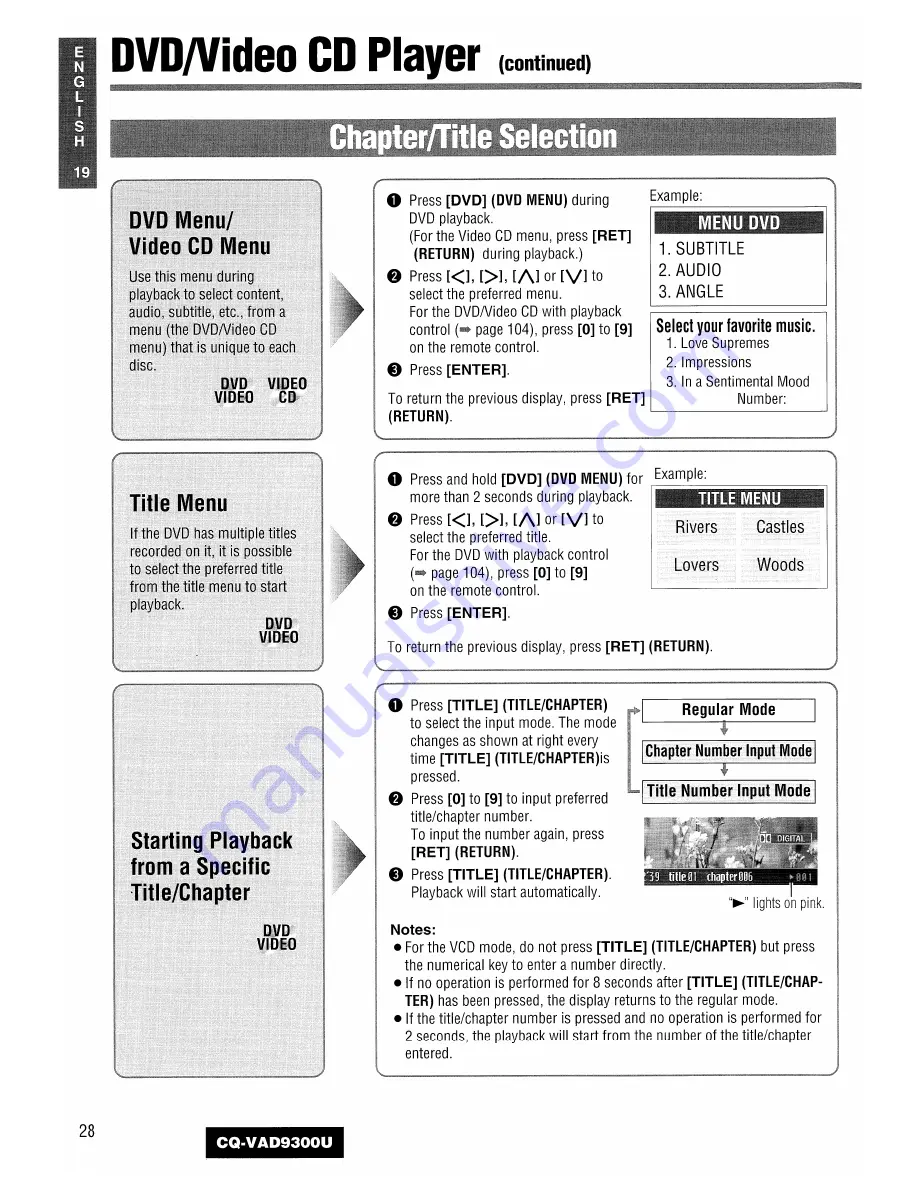 Panasonic CQ-VAD9300U Operating Instructions Manual Download Page 28