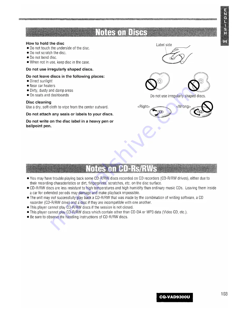 Panasonic CQ-VAD9300U Operating Instructions Manual Download Page 103