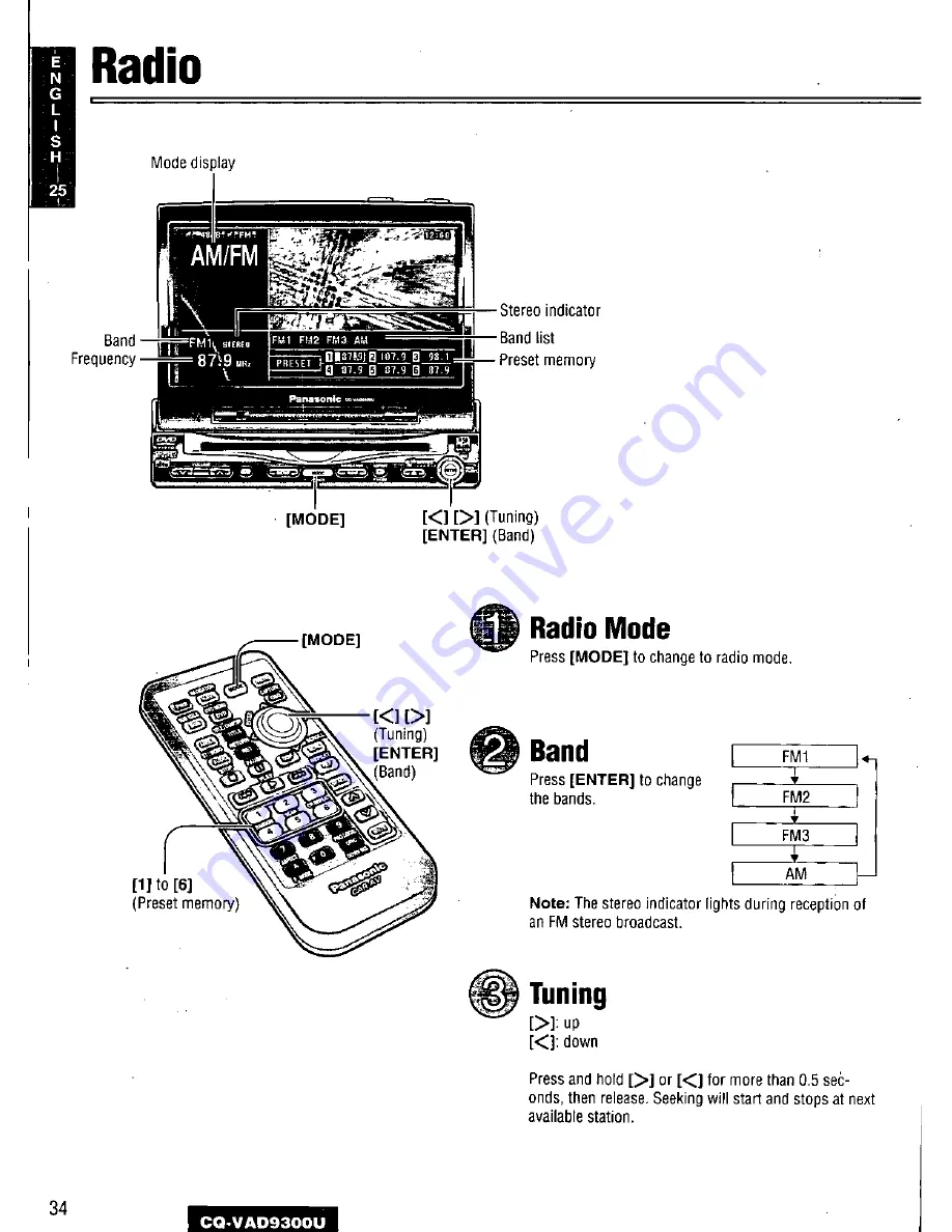 Panasonic CQ-VAD9300U Скачать руководство пользователя страница 34