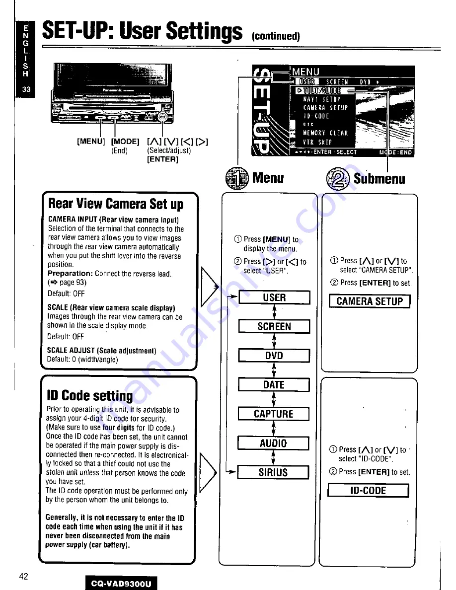 Panasonic CQ-VAD9300U Operating Manual Download Page 42