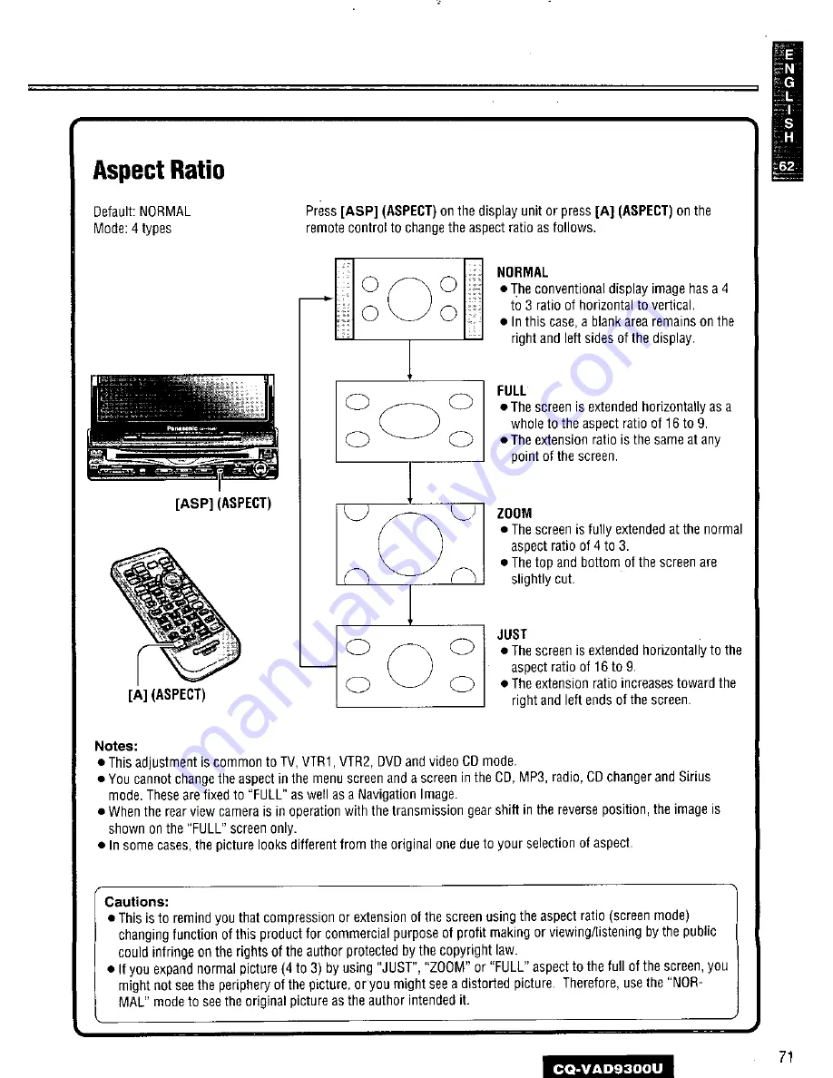 Panasonic CQ-VAD9300U Operating Manual Download Page 71