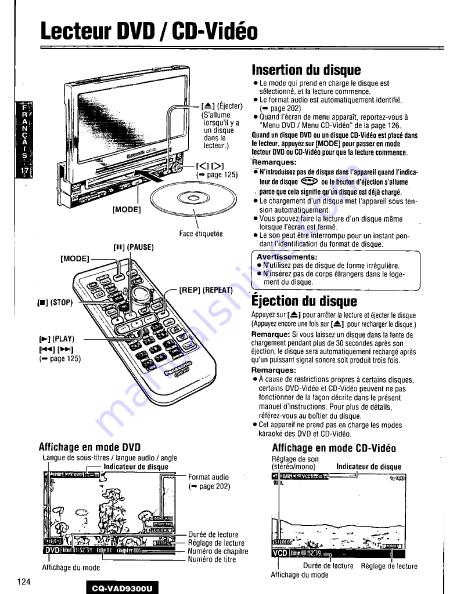 Panasonic CQ-VAD9300U Скачать руководство пользователя страница 124