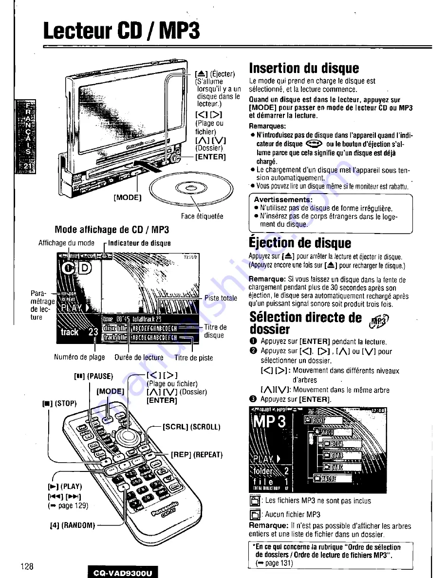 Panasonic CQ-VAD9300U Скачать руководство пользователя страница 128