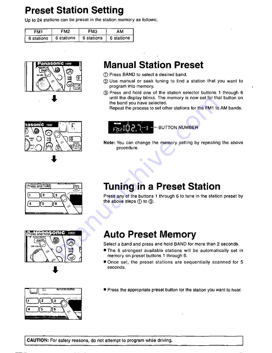 Panasonic CQ1000EU - AUTO CASS/ RECEVIER Operating Instructions Manual Download Page 5