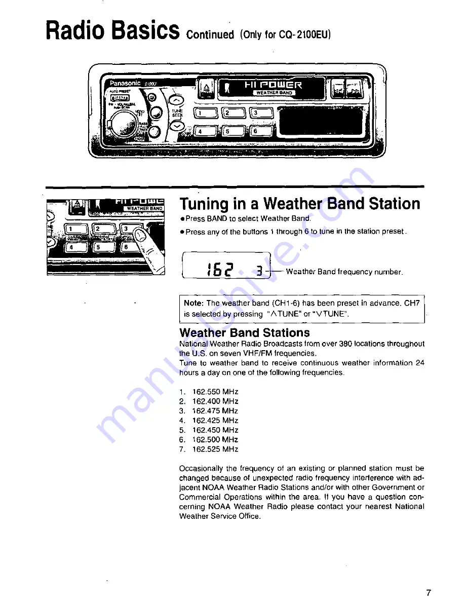 Panasonic CQ2000EU - AUTO RADIO/CASSETTE Operating Instructions Manual Download Page 7