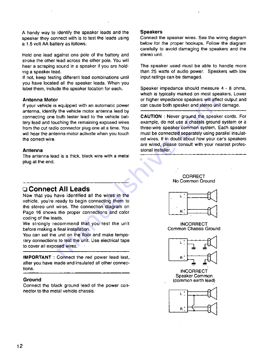 Panasonic CQ2000EU - AUTO RADIO/CASSETTE Operating Instructions Manual Download Page 12