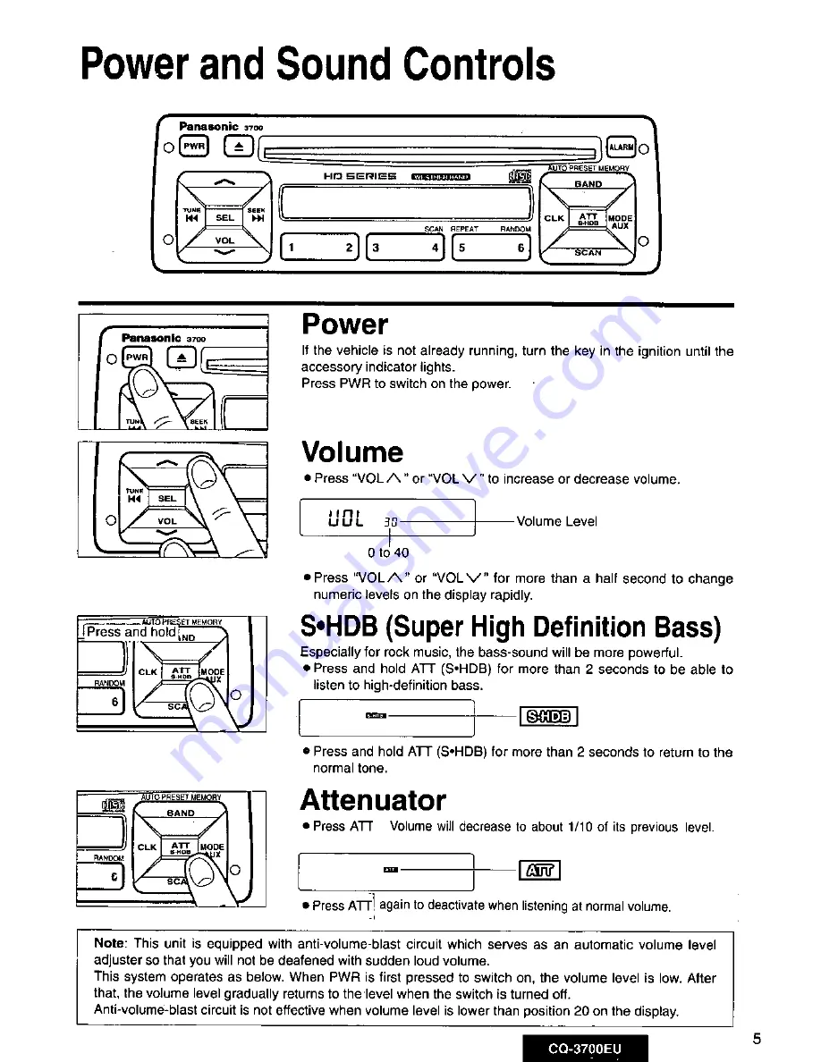 Panasonic CQ3700EU - AUTO RADIO/CD PLAYER Скачать руководство пользователя страница 5