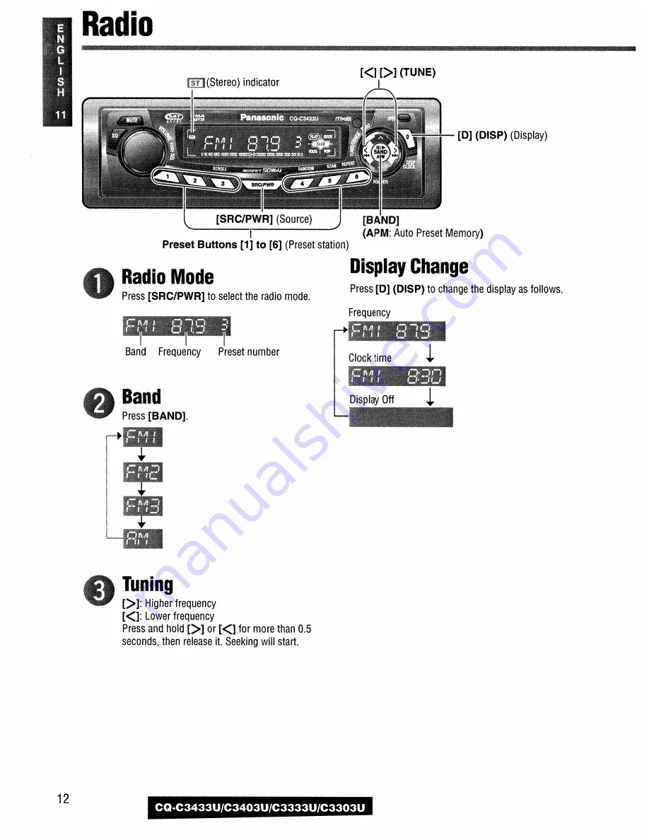 Panasonic CQC3303U - AUTO RADIO/CD DECK Скачать руководство пользователя страница 12