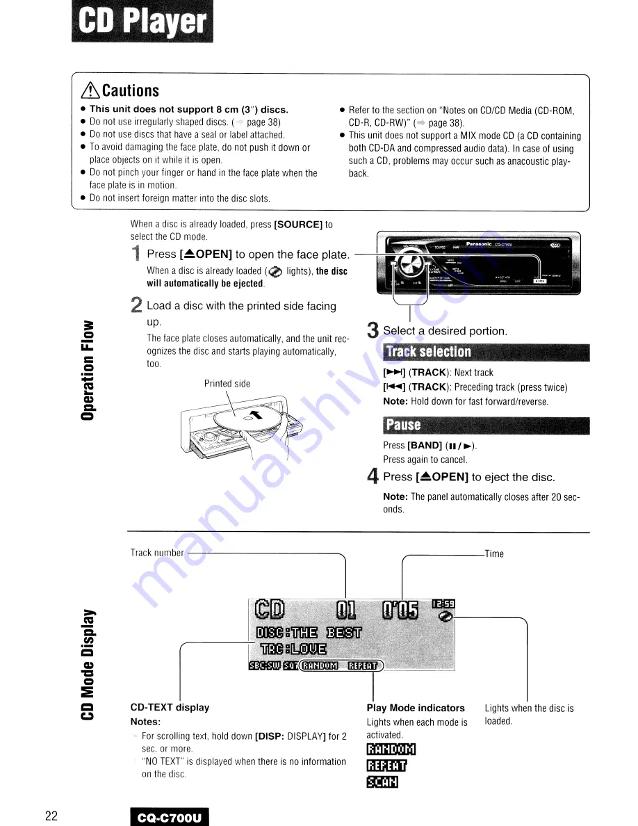 Panasonic CQC700U - AUTO RADIO/CD DECK Скачать руководство пользователя страница 22