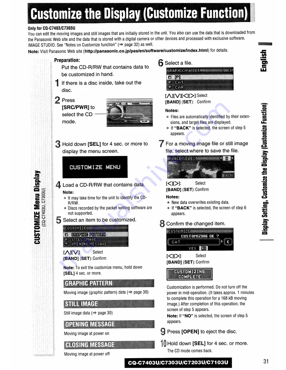 Panasonic CQC7103U - CAR AUDIO - MULTI-LANG Operating Instructions Manual Download Page 31