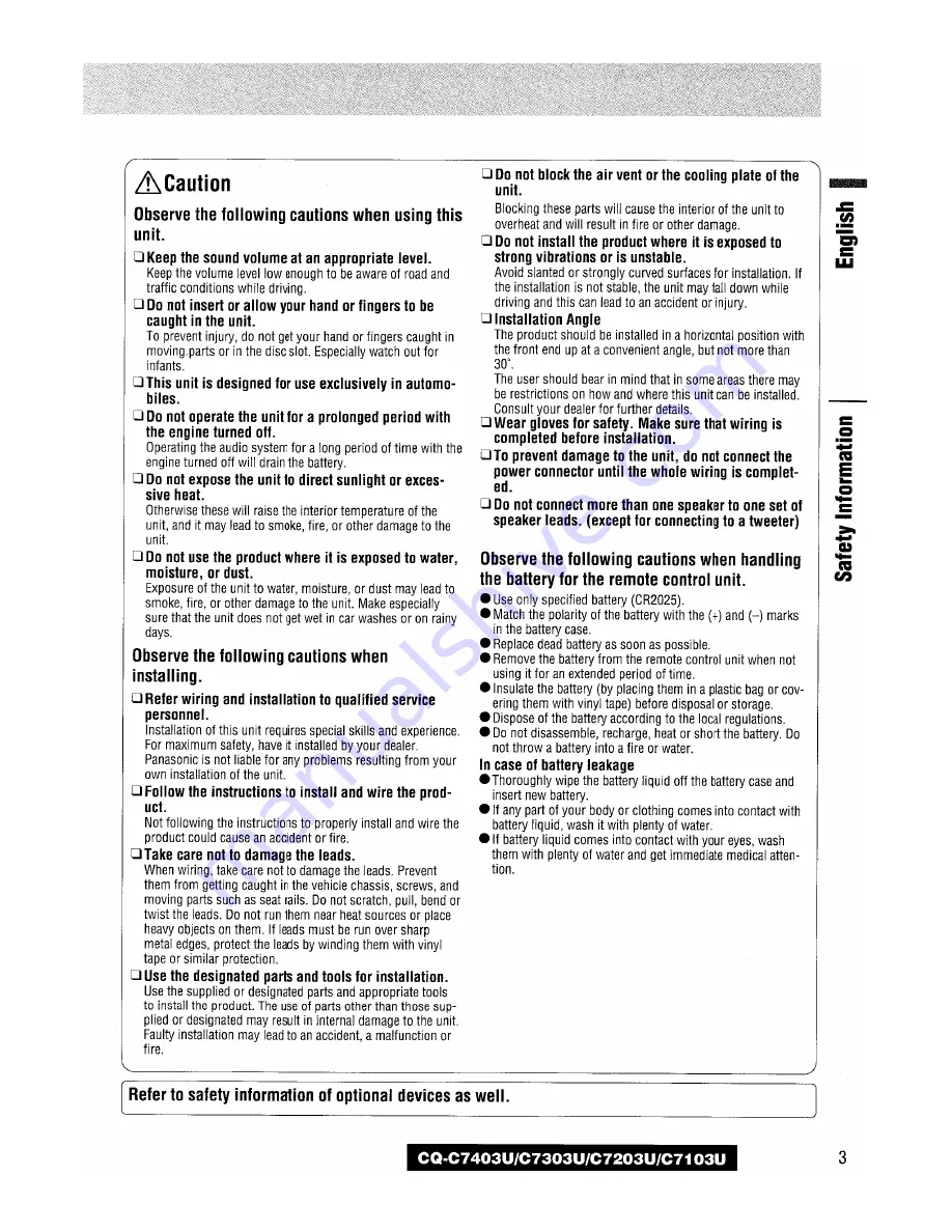 Panasonic CQC7103U - CAR AUDIO - MULTI-LANG Operating Instructions Manual Download Page 47