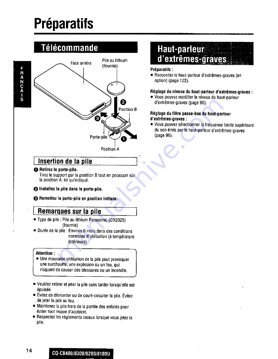 Panasonic CQC8100U - AUTO RADIO/CD DECK Operating Instructions Manual Download Page 14