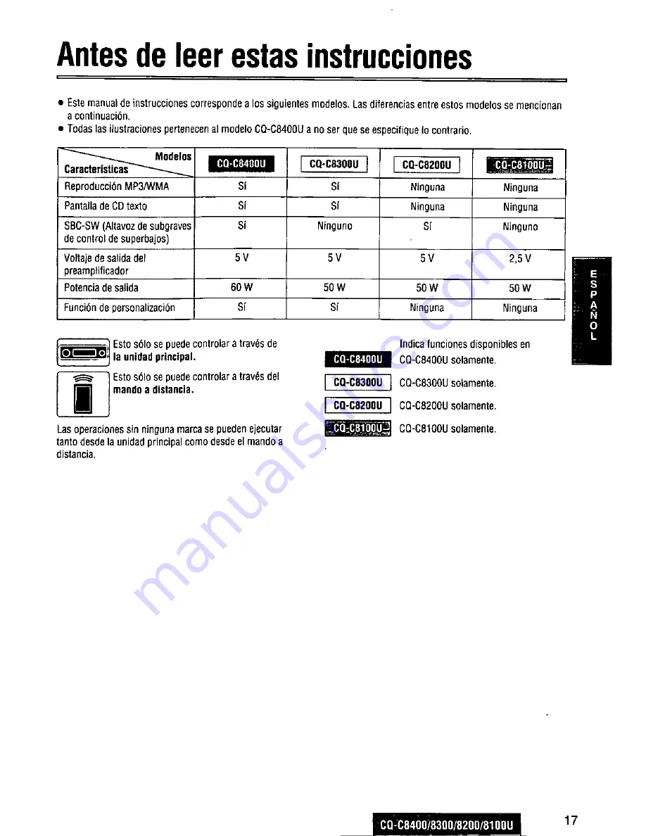 Panasonic CQC8100U - AUTO RADIO/CD DECK Operating Instructions Manual Download Page 17