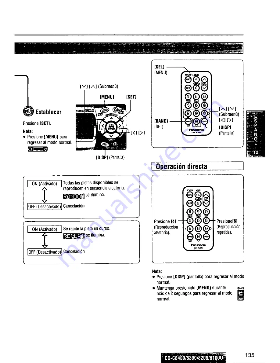 Panasonic CQC8100U - AUTO RADIO/CD DECK Operating Instructions Manual Download Page 135