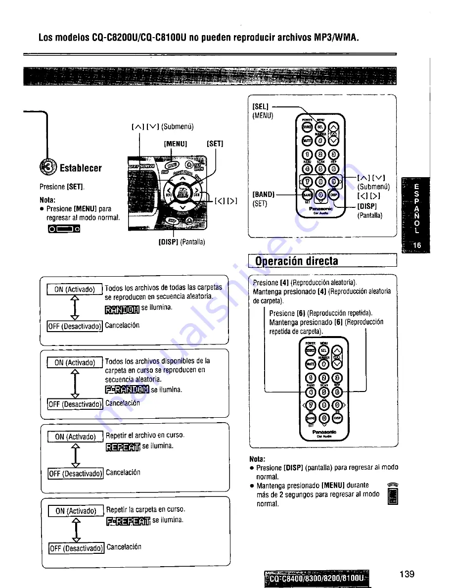 Panasonic CQC8100U - AUTO RADIO/CD DECK Operating Instructions Manual Download Page 139