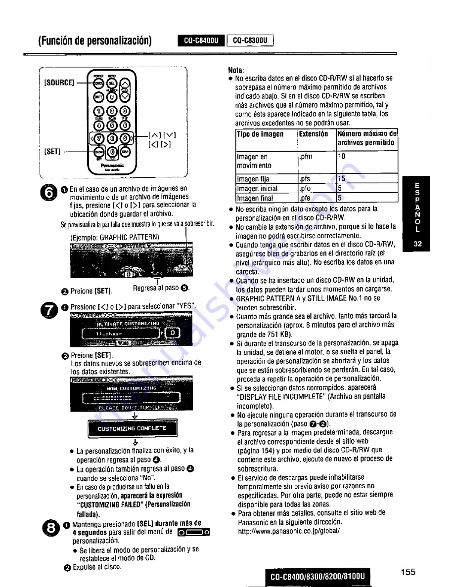 Panasonic CQC8100U - AUTO RADIO/CD DECK Operating Instructions Manual Download Page 155