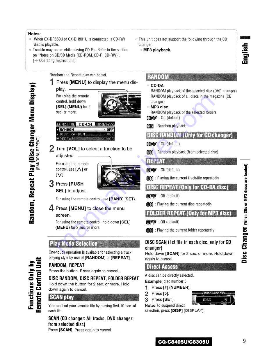 Panasonic CQC8305U - AUTO RADIO/CD DECK Operating Instructions Manual Download Page 49