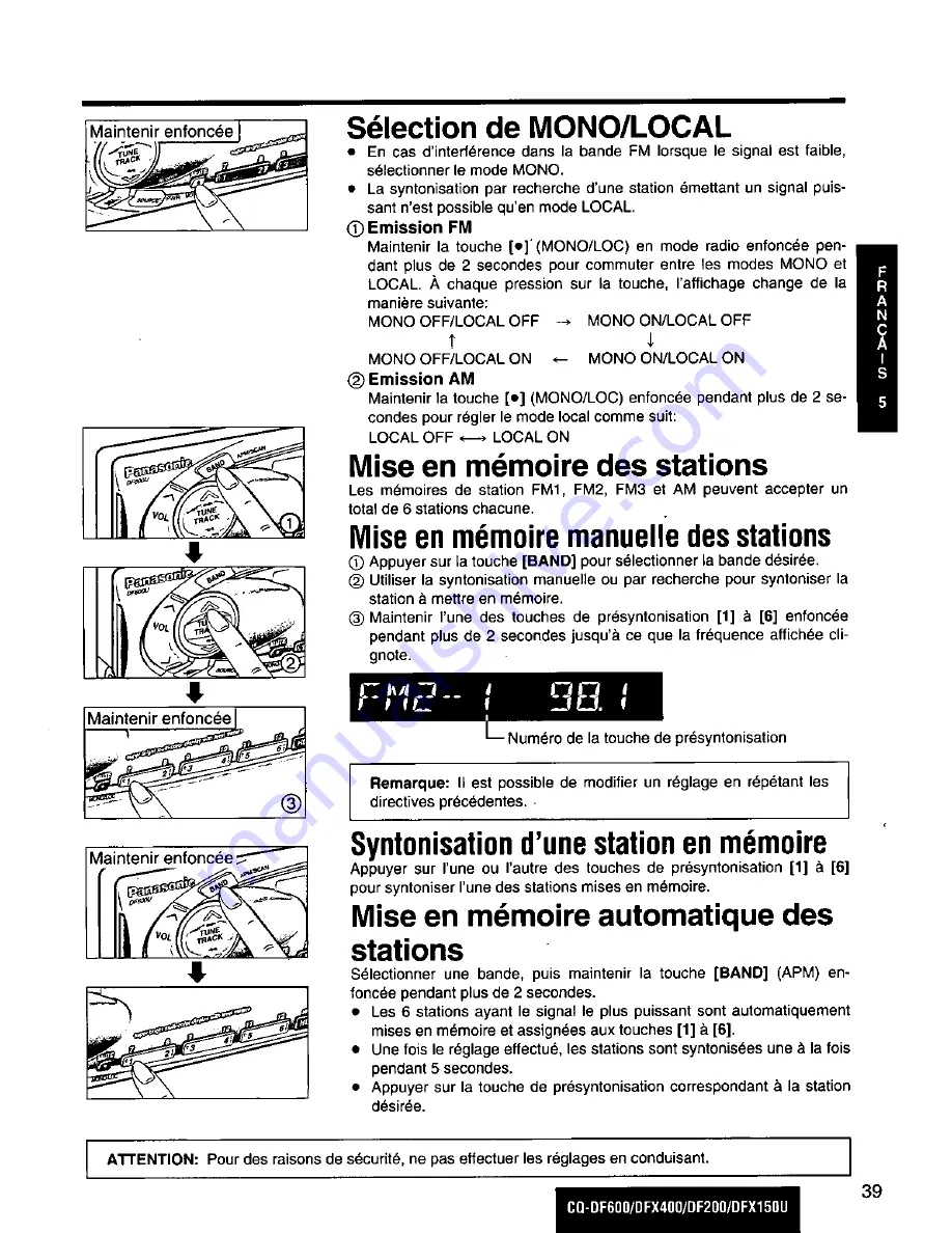 Panasonic CQDF200U - AUTO RADIO/CD DECK Operating Instructions Manual Download Page 39