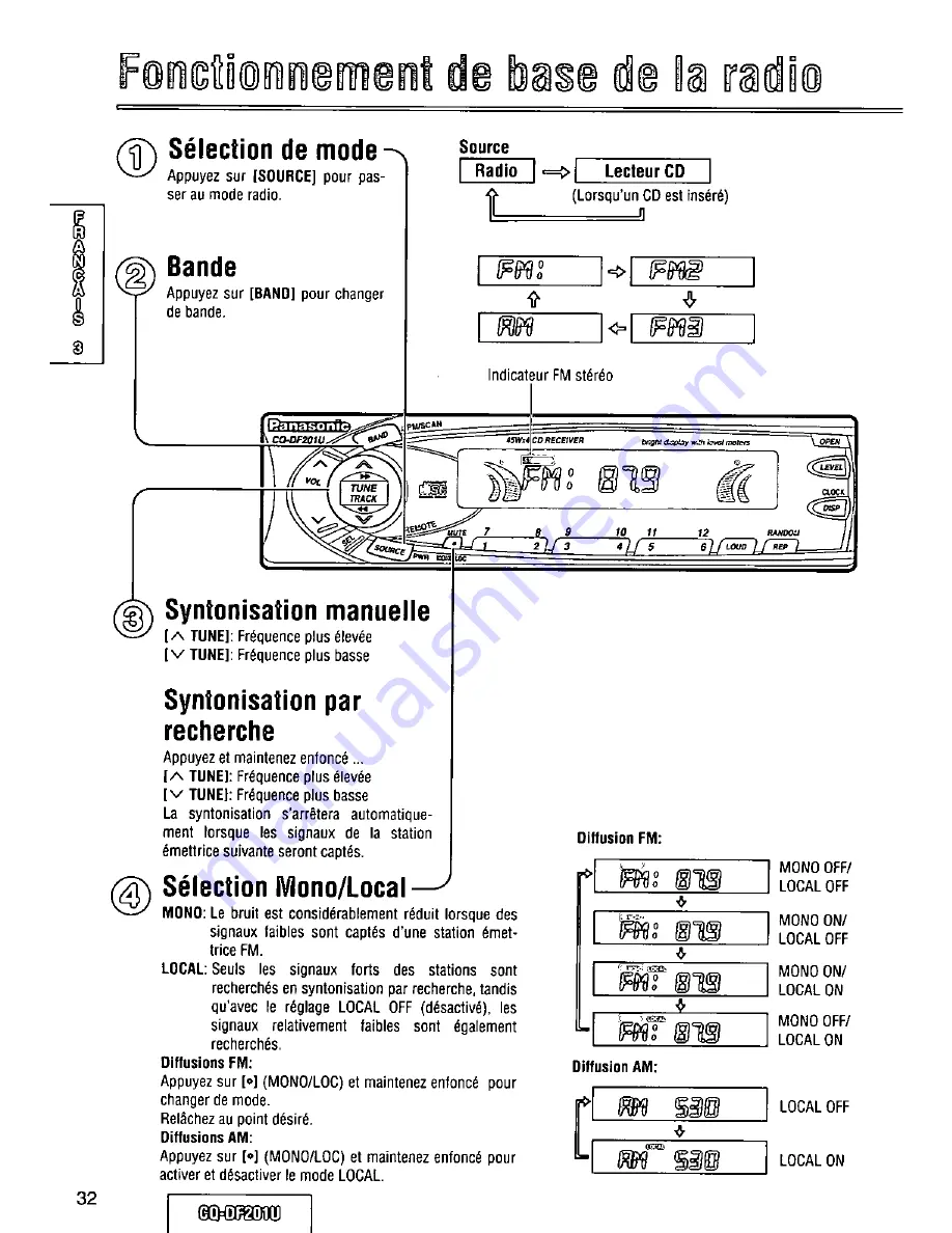 Panasonic CQDF201U - AUTO RADIO/CD DECK Operating Instructions Manual Download Page 32