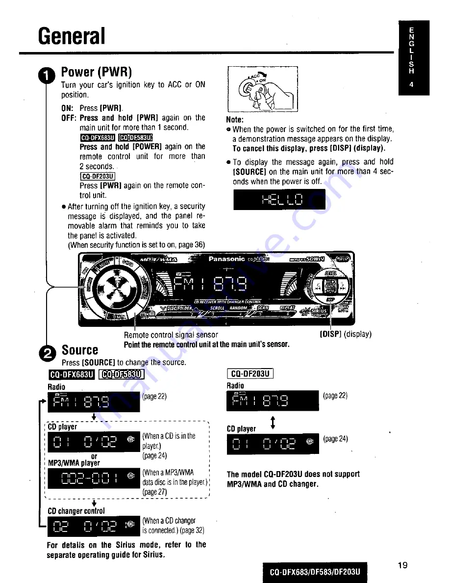 Panasonic CQDF203U - AUTO RADIO/CD DECK Скачать руководство пользователя страница 19