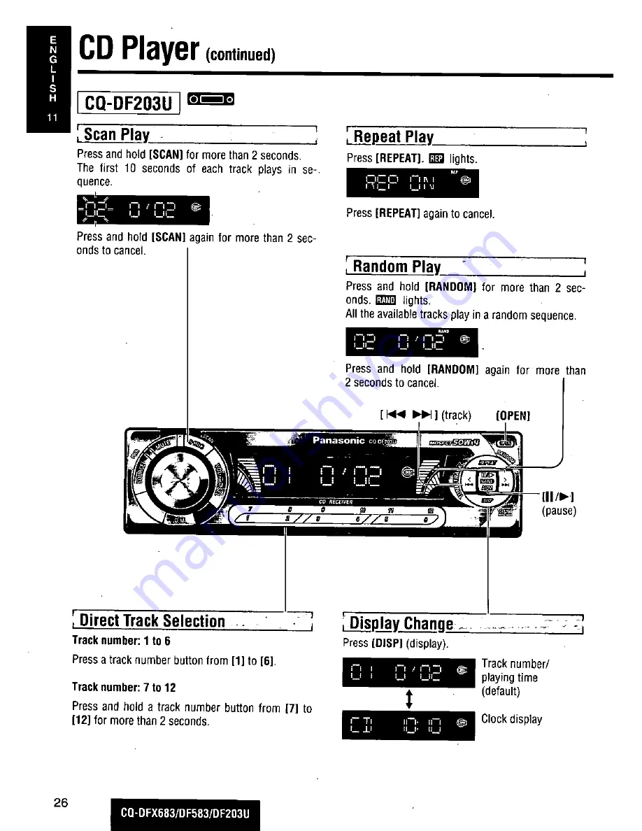 Panasonic CQDF203U - AUTO RADIO/CD DECK Скачать руководство пользователя страница 26