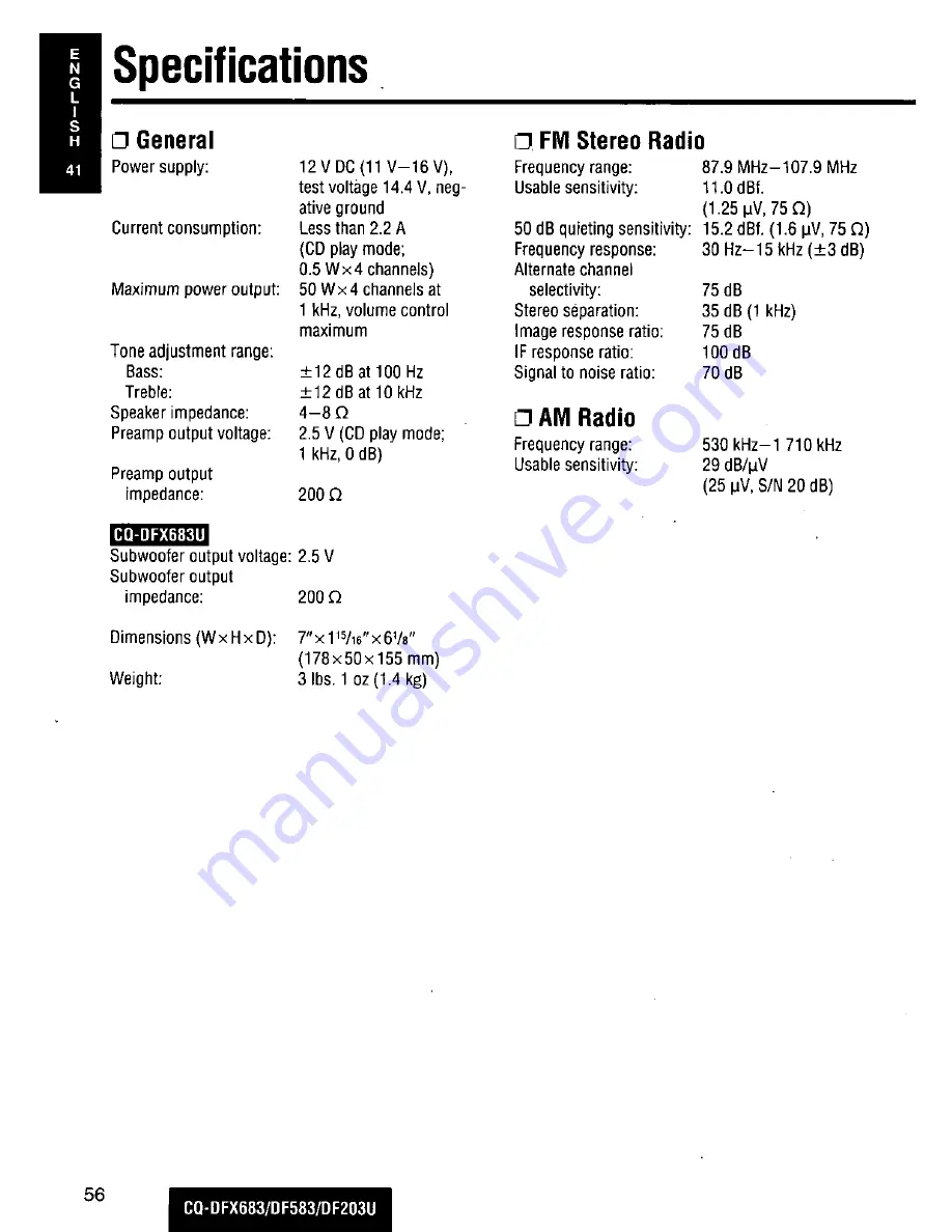 Panasonic CQDF203U - AUTO RADIO/CD DECK Operating Instructions Manual Download Page 56