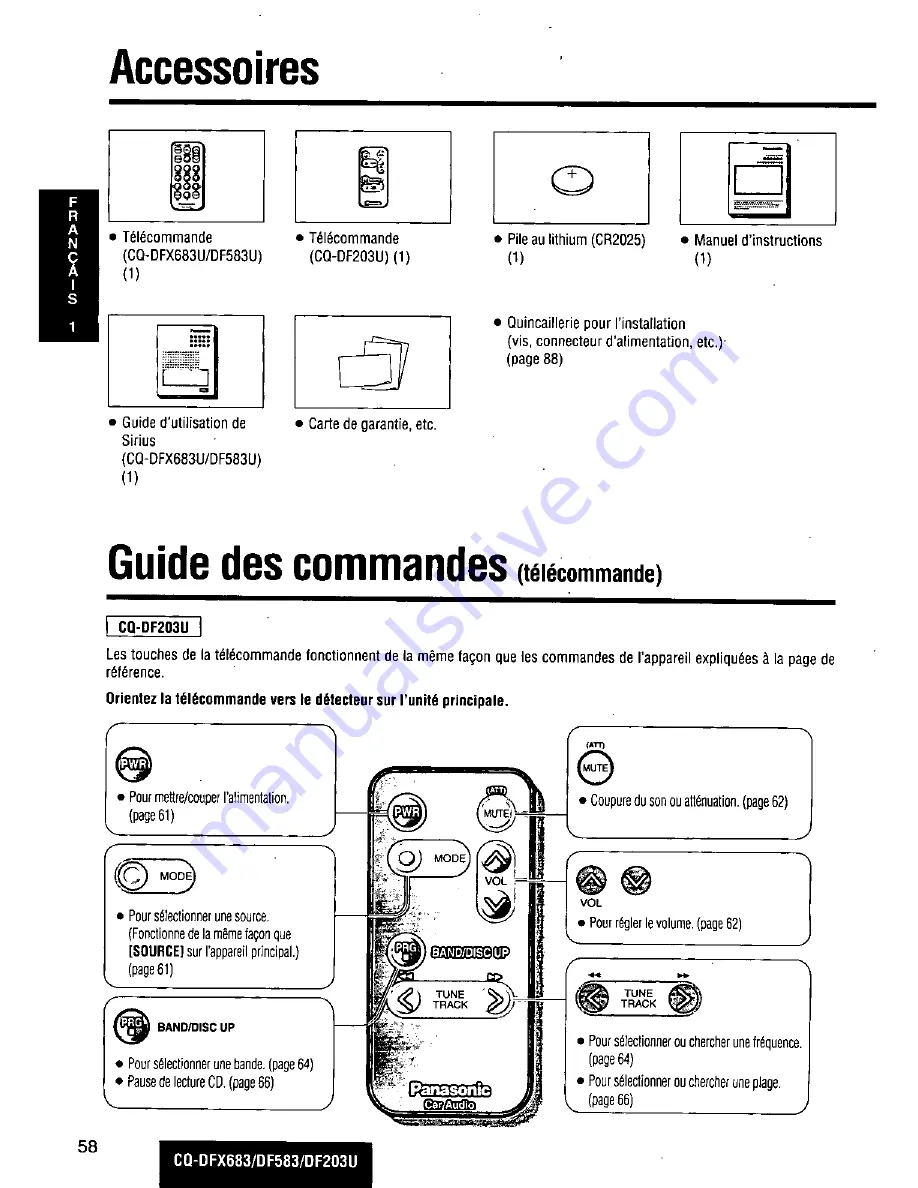 Panasonic CQDF203U - AUTO RADIO/CD DECK Operating Instructions Manual Download Page 58