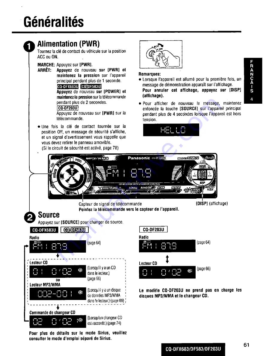 Panasonic CQDF203U - AUTO RADIO/CD DECK Operating Instructions Manual Download Page 61