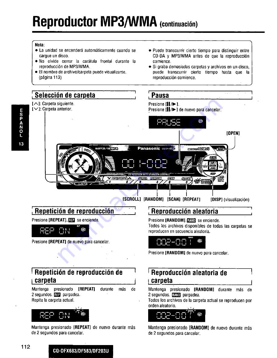 Panasonic CQDF203U - AUTO RADIO/CD DECK Operating Instructions Manual Download Page 112