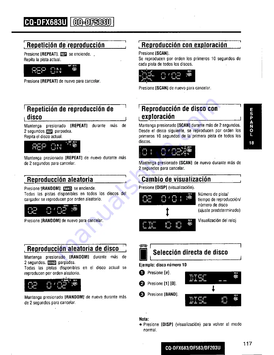 Panasonic CQDF203U - AUTO RADIO/CD DECK Operating Instructions Manual Download Page 117