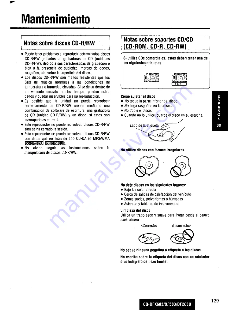 Panasonic CQDF203U - AUTO RADIO/CD DECK Скачать руководство пользователя страница 129