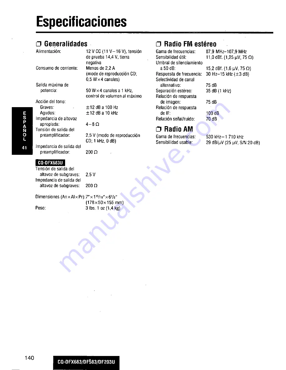 Panasonic CQDF203U - AUTO RADIO/CD DECK Скачать руководство пользователя страница 140