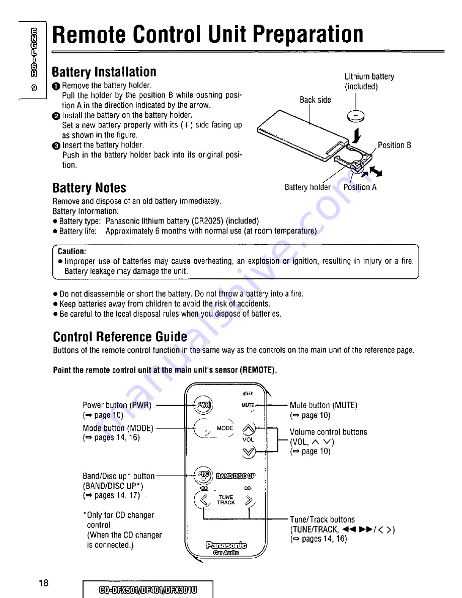 Panasonic CQDF401U - AUTO RADIO/CD DECK Operating Instructions Manual Download Page 18