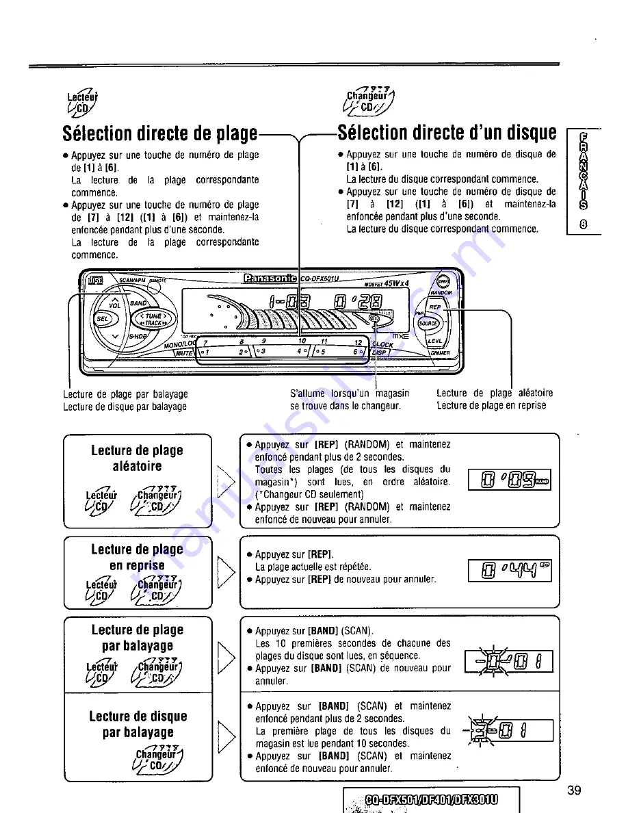 Panasonic CQDF401U - AUTO RADIO/CD DECK Operating Instructions Manual Download Page 39