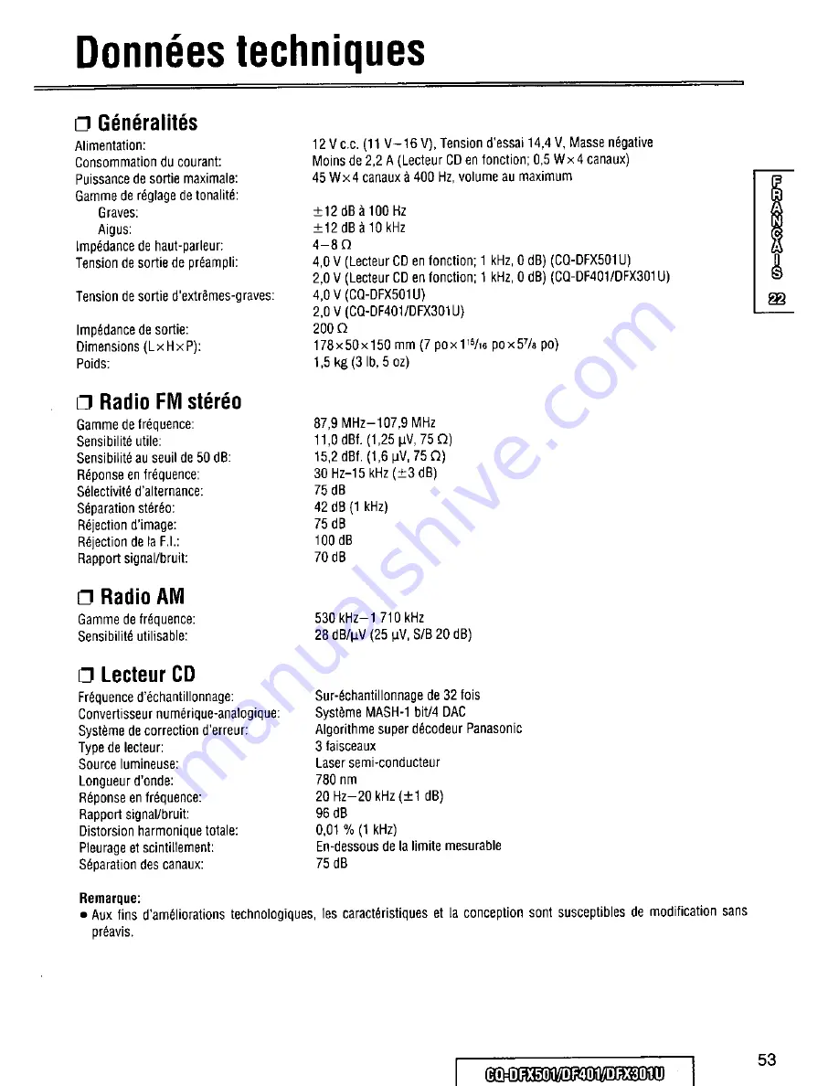 Panasonic CQDF401U - AUTO RADIO/CD DECK Скачать руководство пользователя страница 53