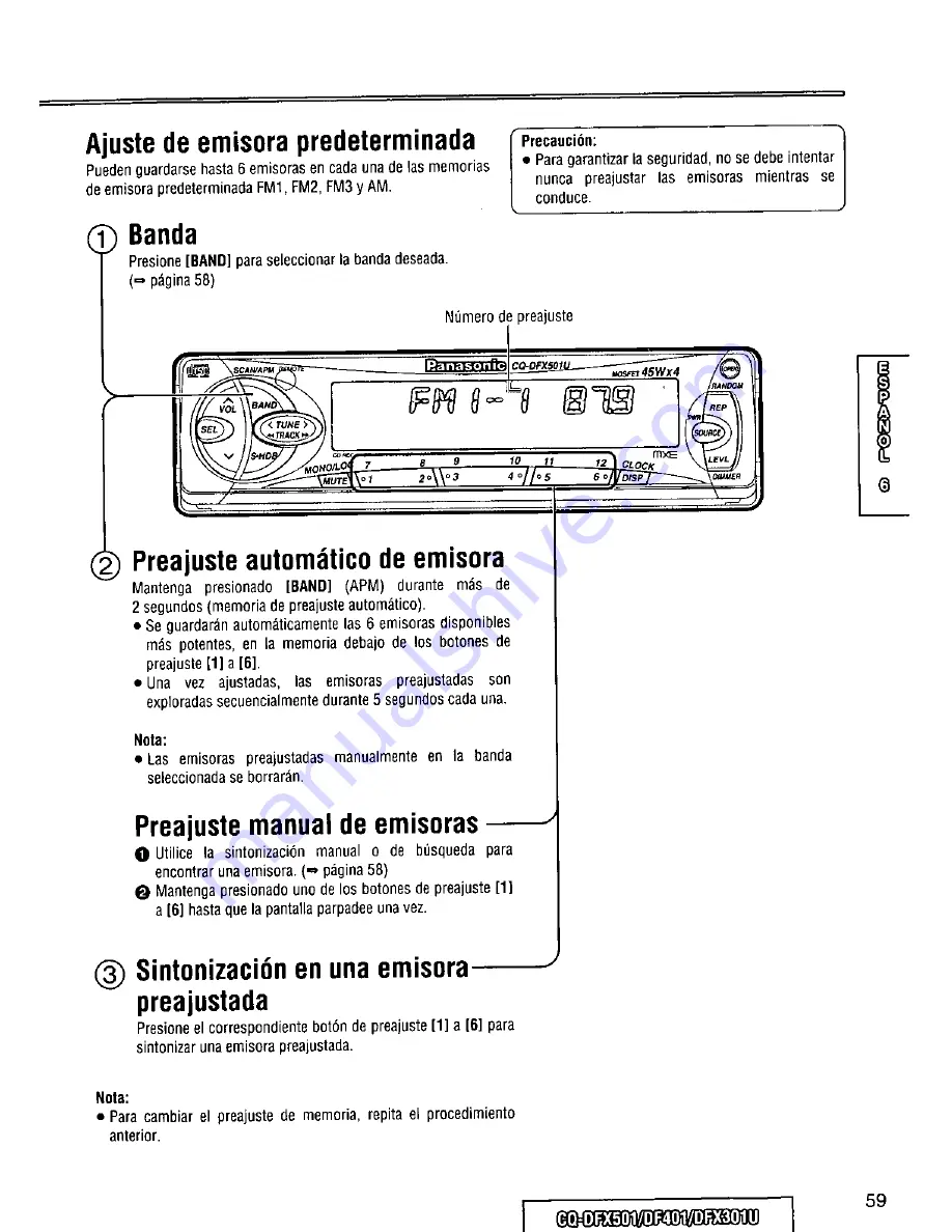 Panasonic CQDF401U - AUTO RADIO/CD DECK Operating Instructions Manual Download Page 59