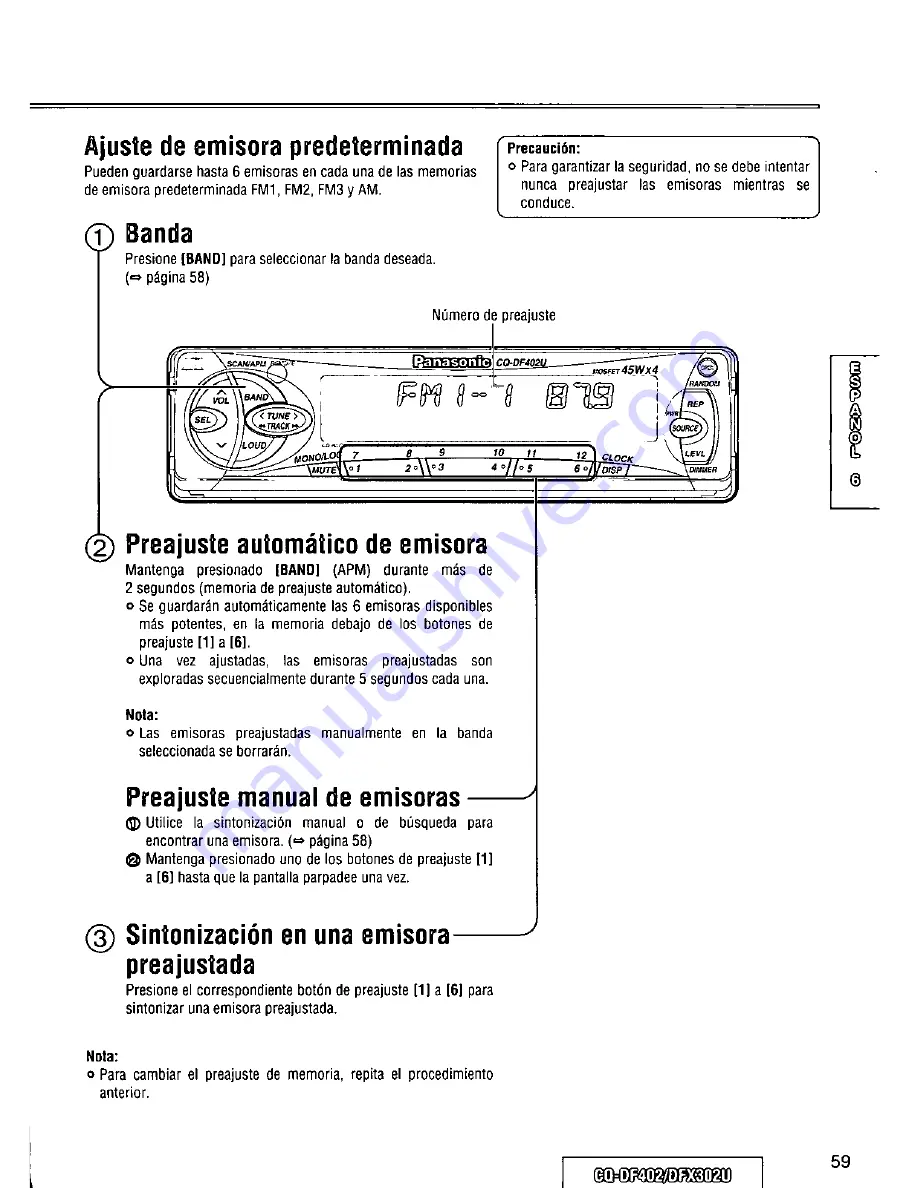 Panasonic CQDF402U - AUTO RADIO/CD DECK Operating Instructions Manual Download Page 59