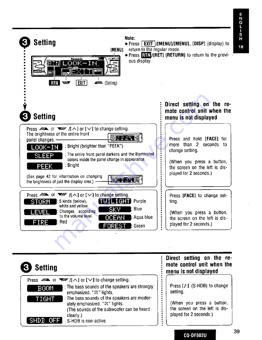 Panasonic CQDF802U - AUTO RADIO/CD DECK Operating Instructions Manual Download Page 39