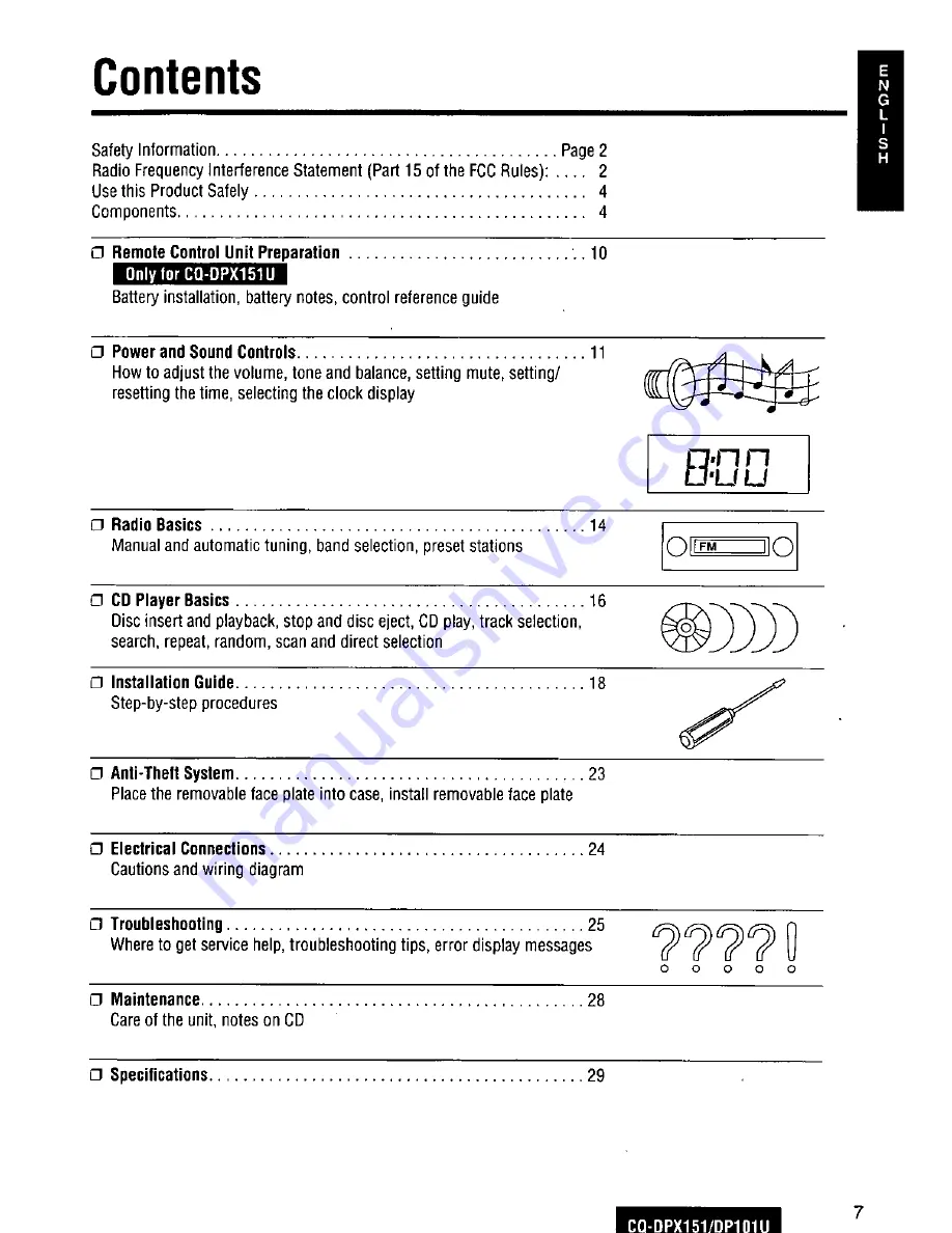 Panasonic CQDP101U - AUTO RADIO/CD DECK Operating Instructions Manual Download Page 7