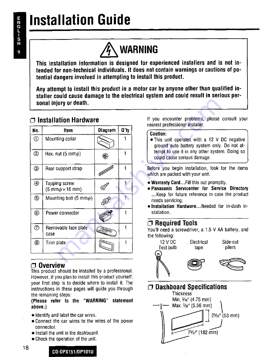 Panasonic CQDP101U - AUTO RADIO/CD DECK Operating Instructions Manual Download Page 18