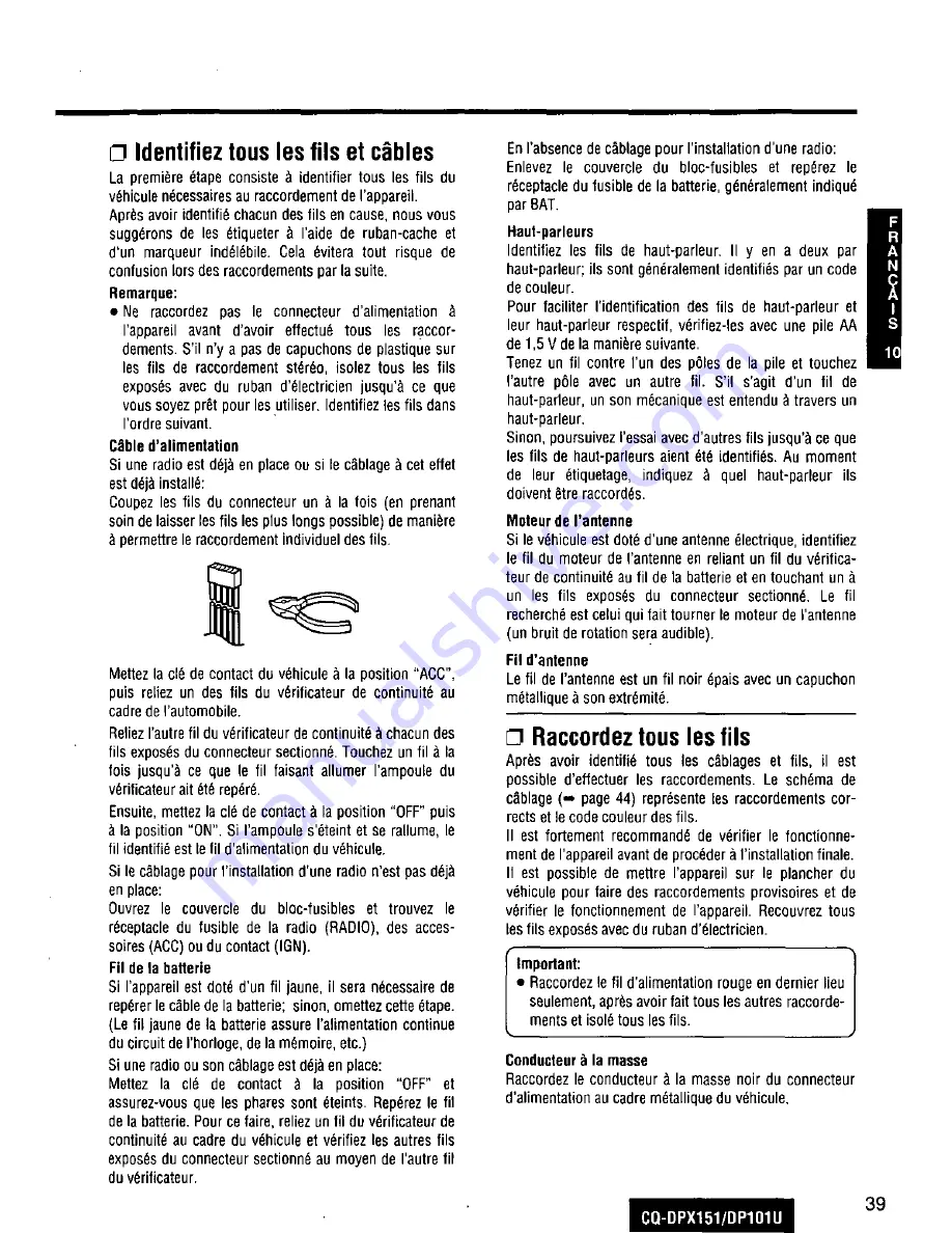 Panasonic CQDP101U - AUTO RADIO/CD DECK Operating Instructions Manual Download Page 39