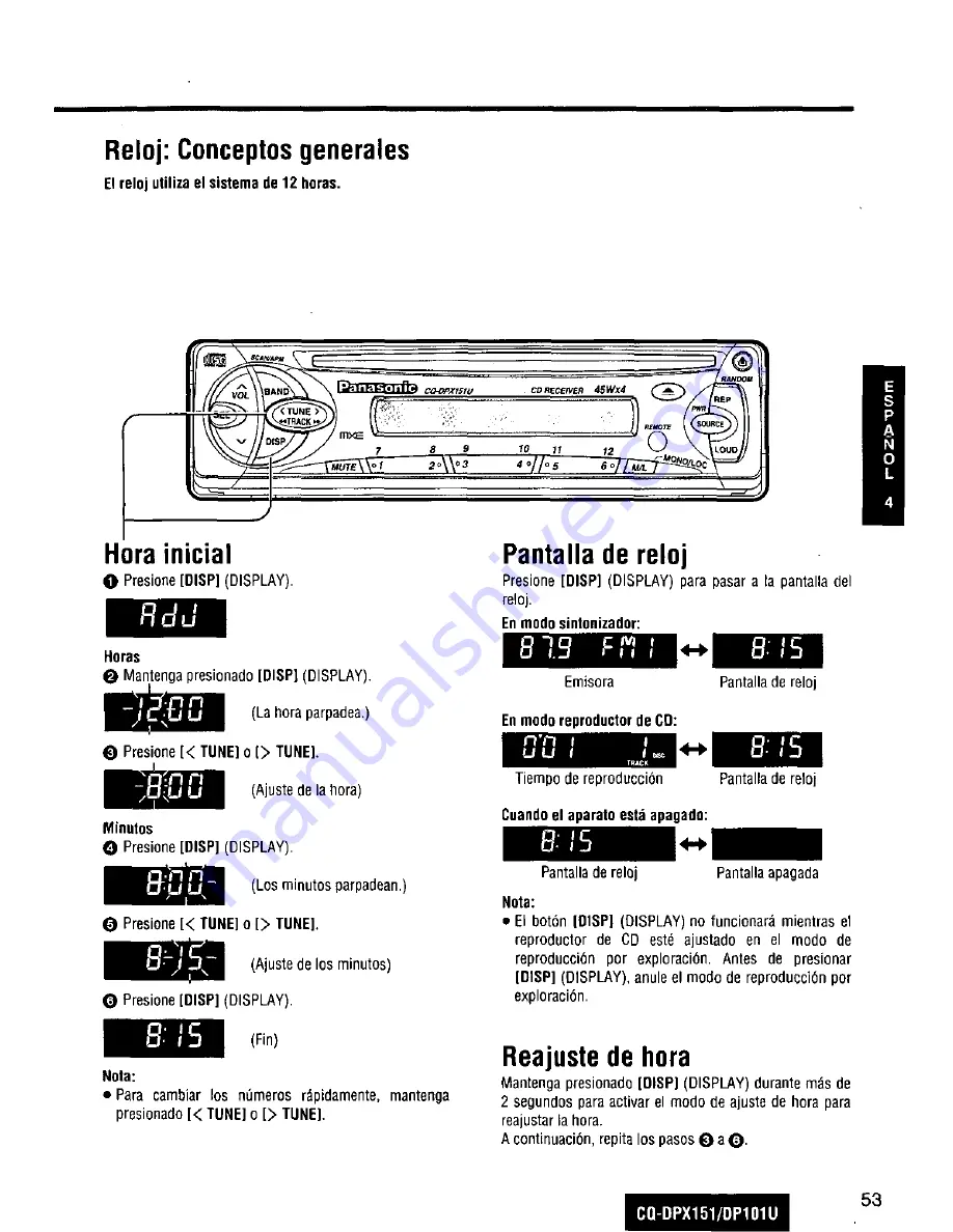 Panasonic CQDP101U - AUTO RADIO/CD DECK Operating Instructions Manual Download Page 53